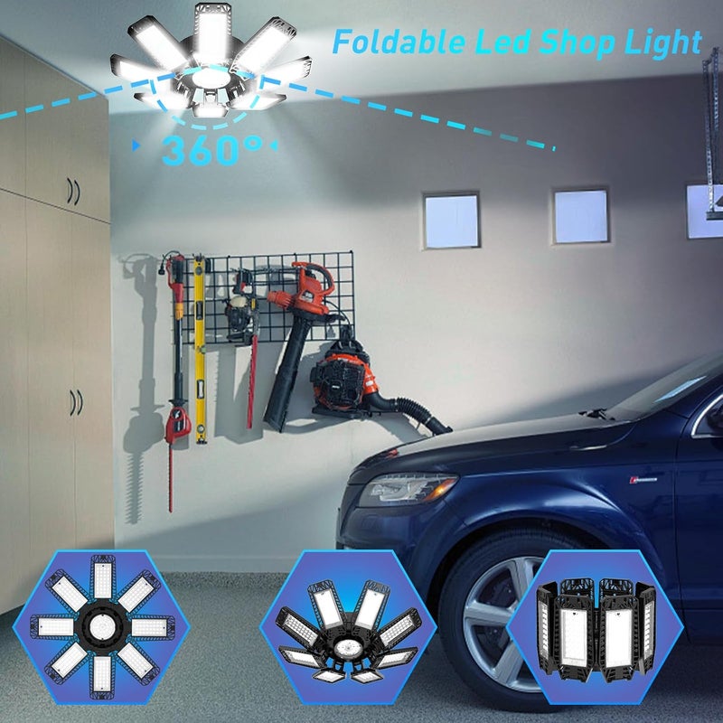 ISKYDRAW LED Garage Lights 8 Pack, 240W 24000 Lumen Workshop Light, Adjustable LED Shop Light with 8 +1 Deformable Panels, Screw in Bay Lighting for Basement Warehouse Barn Gym - Image 3
